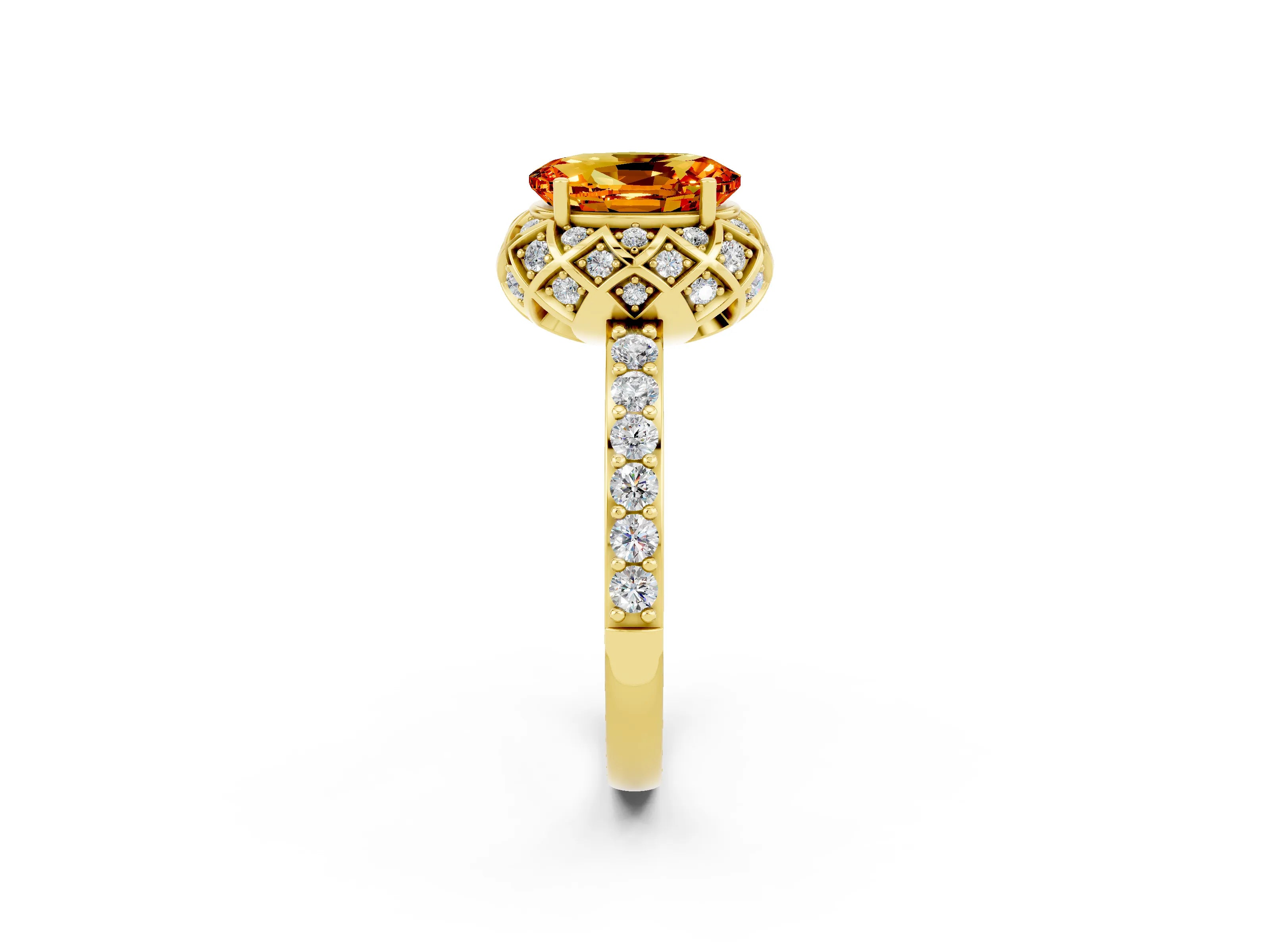 Yellow gold Oval Cut Diamond Solitaire Ring with Shared Prong Pavé Band_2
