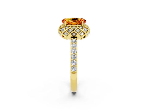 Yellow gold Oval Cut Diamond Solitaire Ring with Shared Prong Pavé Band_2