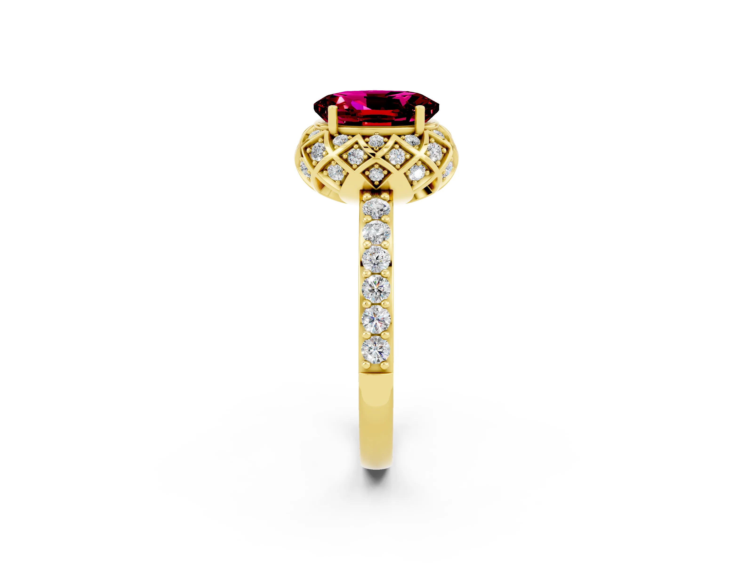 Yellow gold Oval Cut Diamond Solitaire Ring with Shared Prong Pavé Band_2