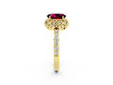 Yellow gold Oval Cut Diamond Solitaire Ring with Shared Prong Pavé Band_2