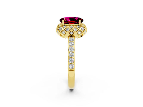 Yellow gold Oval Cut Diamond Solitaire Ring with Shared Prong Pavé Band_2