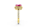 Yellow gold Oval Cut Diamond Solitaire Ring with Shared Prong Pavé Band_2