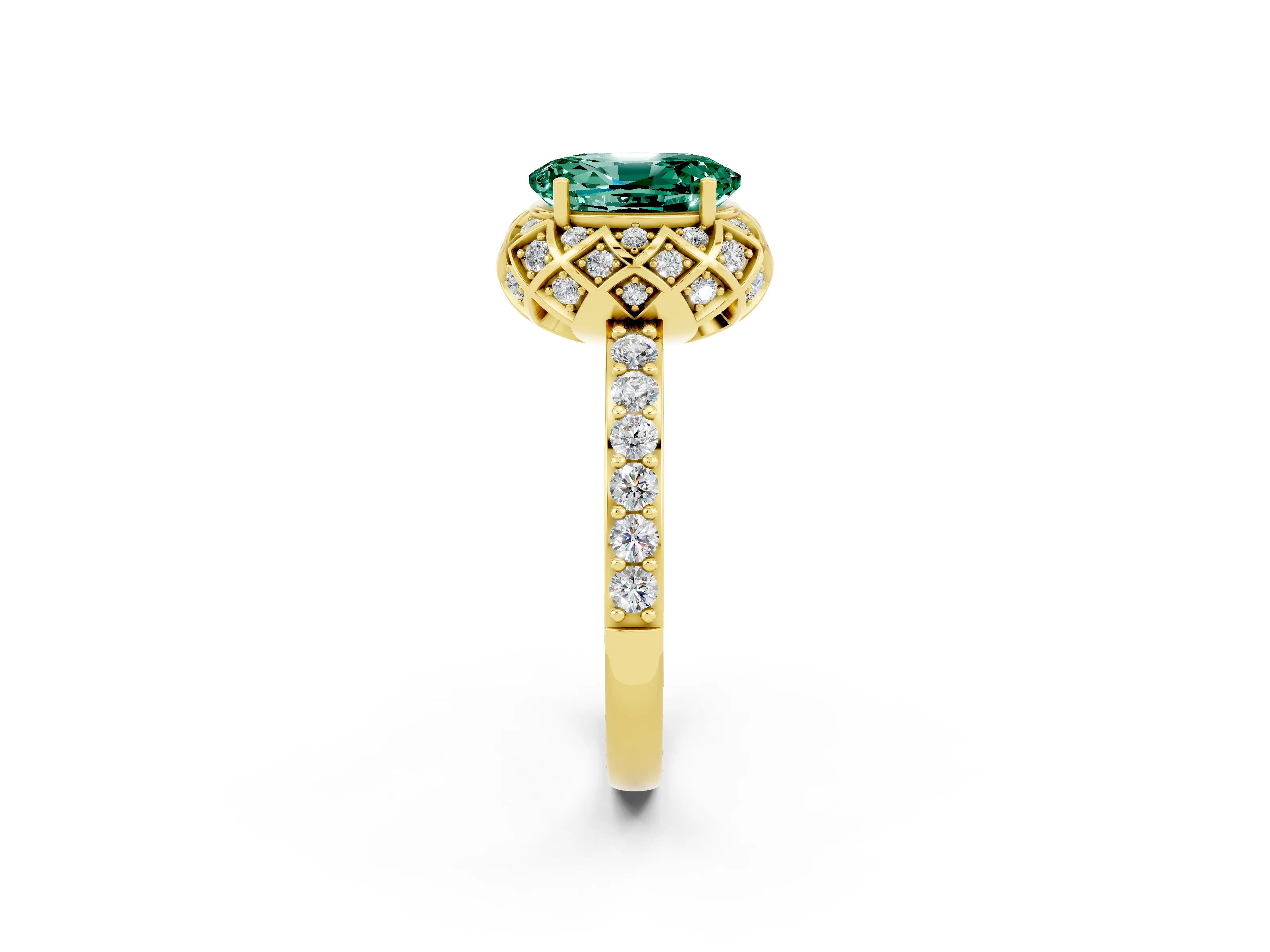Yellow gold Oval Cut Diamond Solitaire Ring with Shared Prong Pavé Band_2