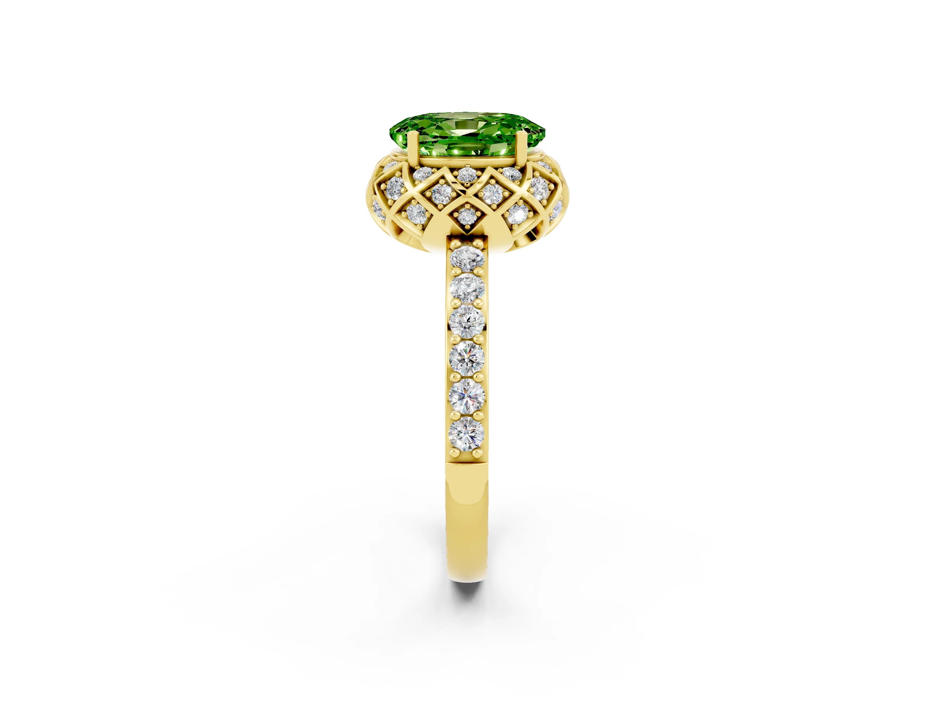Yellow gold Oval Cut Diamond Solitaire Ring with Shared Prong Pavé Band_2