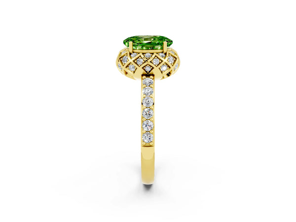 Yellow gold Oval Cut Diamond Solitaire Ring with Shared Prong Pavé Band
