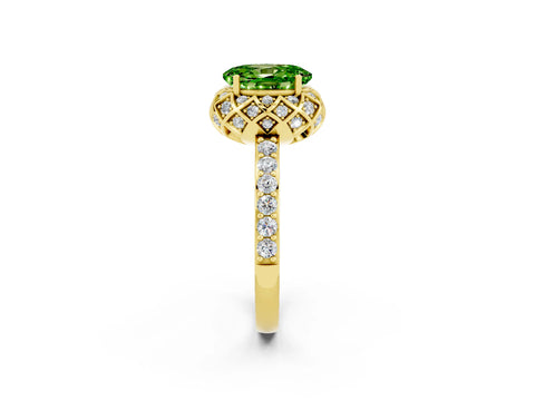 Yellow gold Oval Cut Diamond Solitaire Ring with Shared Prong Pavé Band_2