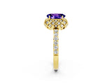 Yellow gold Oval Cut Diamond Solitaire Ring with Shared Prong Pavé Band_2