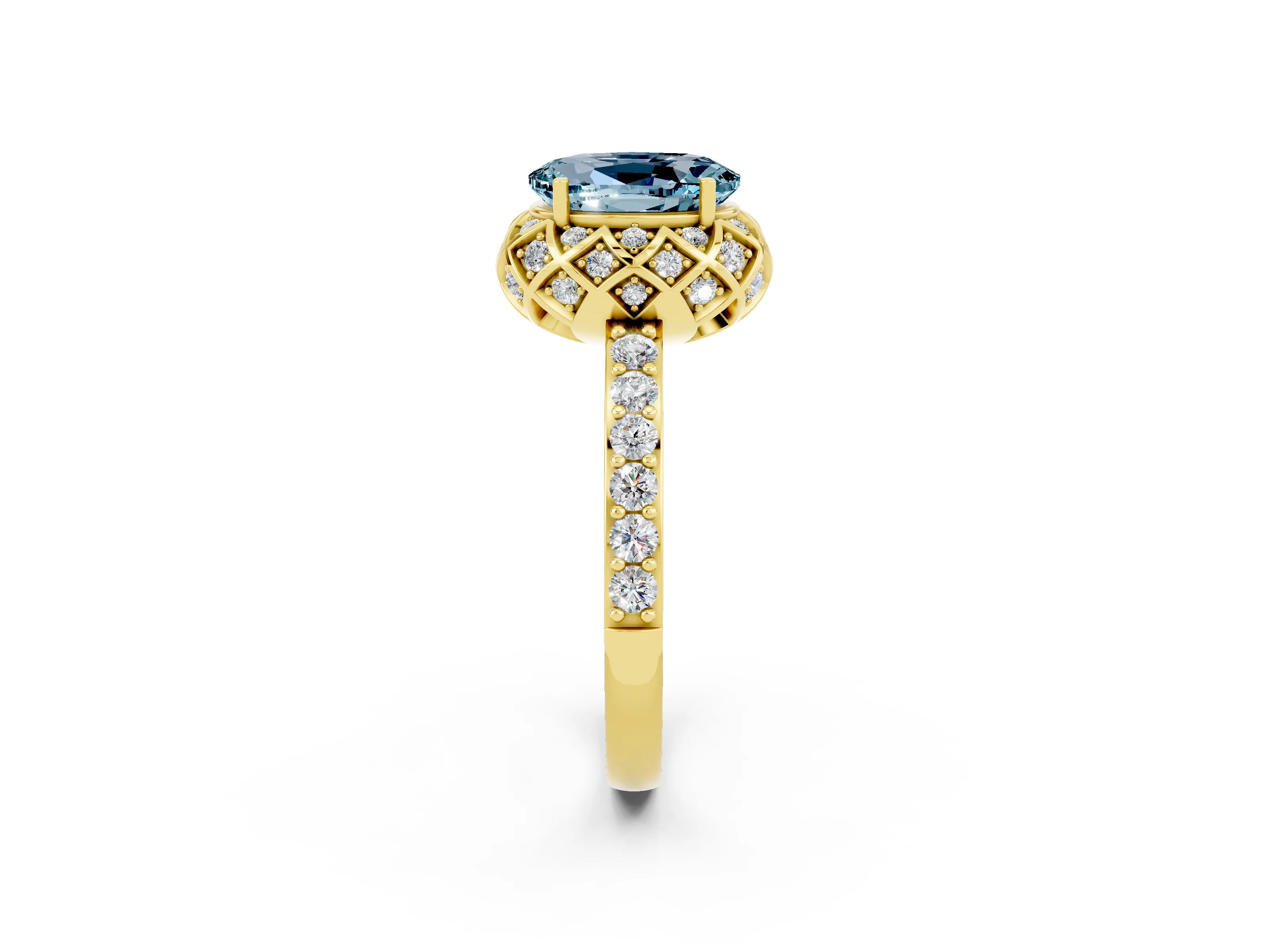 Yellow gold Oval Cut Diamond Solitaire Ring with Shared Prong Pavé Band_2