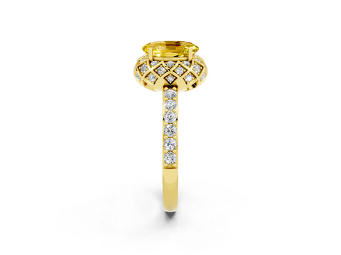 Yellow gold Oval Cut Diamond Solitaire Ring with Shared Prong Pavé Band_2