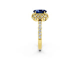 Yellow gold Oval Cut Diamond Solitaire Ring with Shared Prong Pavé Band_2