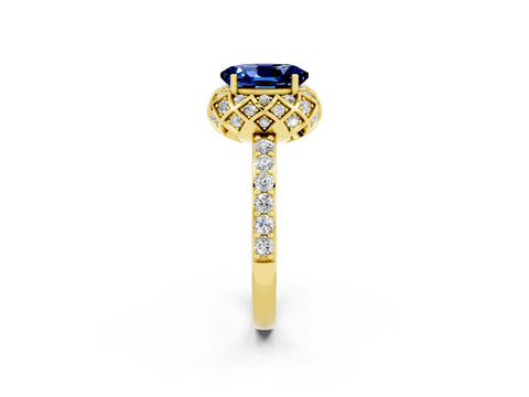 Yellow gold Oval Cut Diamond Solitaire Ring with Shared Prong Pavé Band_2