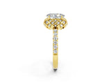 Yellow gold Oval Cut Diamond Solitaire Ring with Shared Prong Pavé Band_2