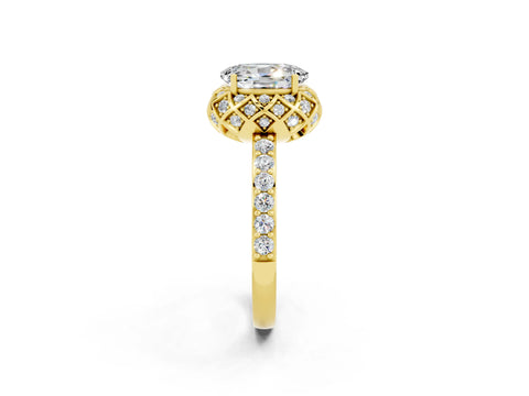 Yellow gold Oval Cut Diamond Solitaire Ring with Shared Prong Pavé Band_2