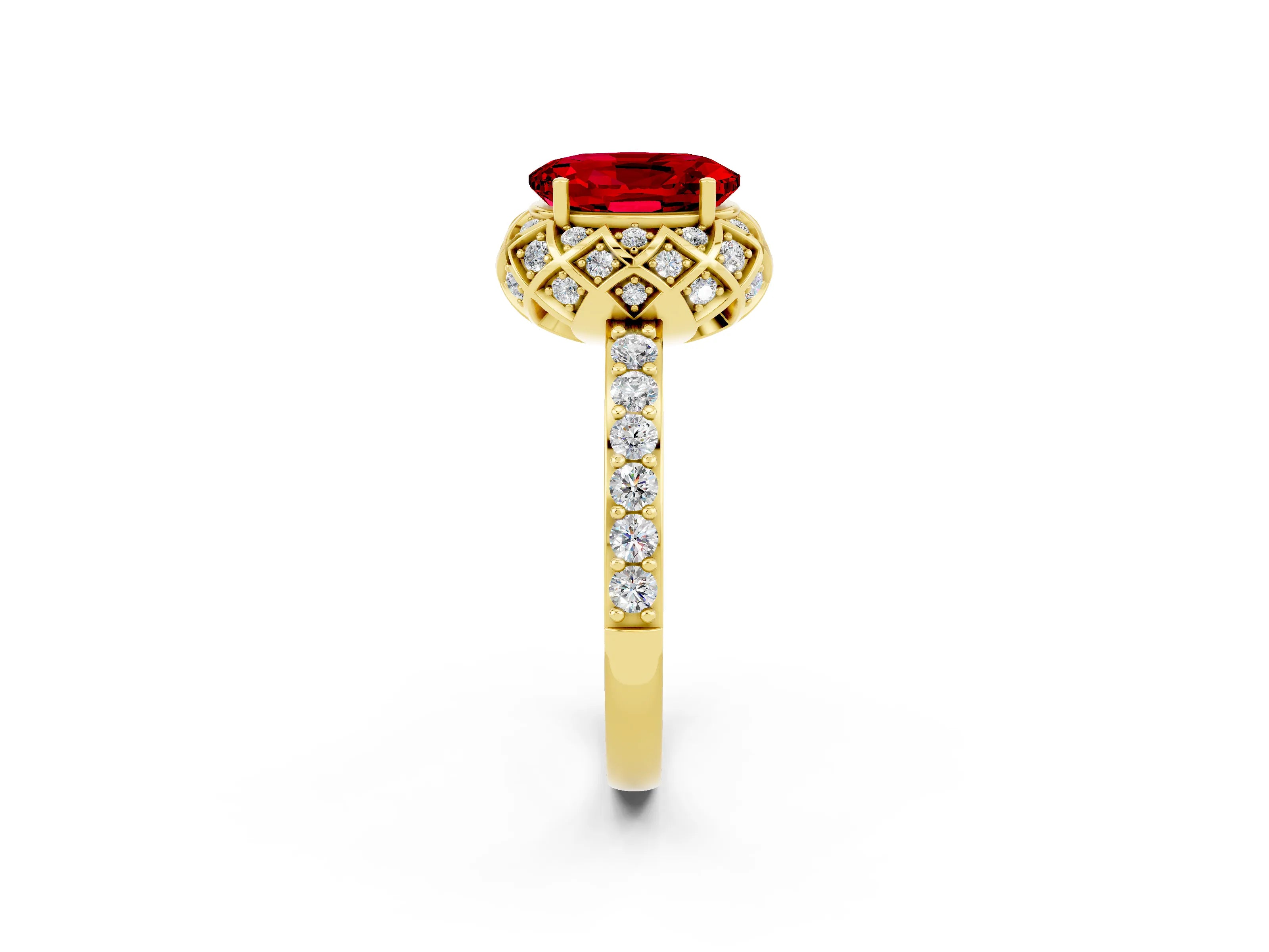 Yellow gold Oval Cut Diamond Solitaire Ring with Shared Prong Pavé Band_2