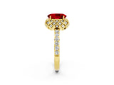Yellow gold Oval Cut Diamond Solitaire Ring with Shared Prong Pavé Band_2