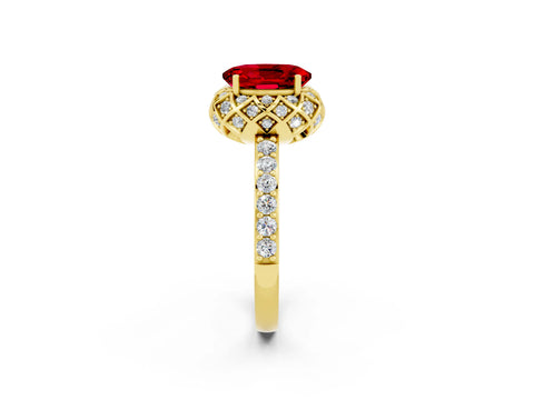 Yellow gold Oval Cut Diamond Solitaire Ring with Shared Prong Pavé Band_2