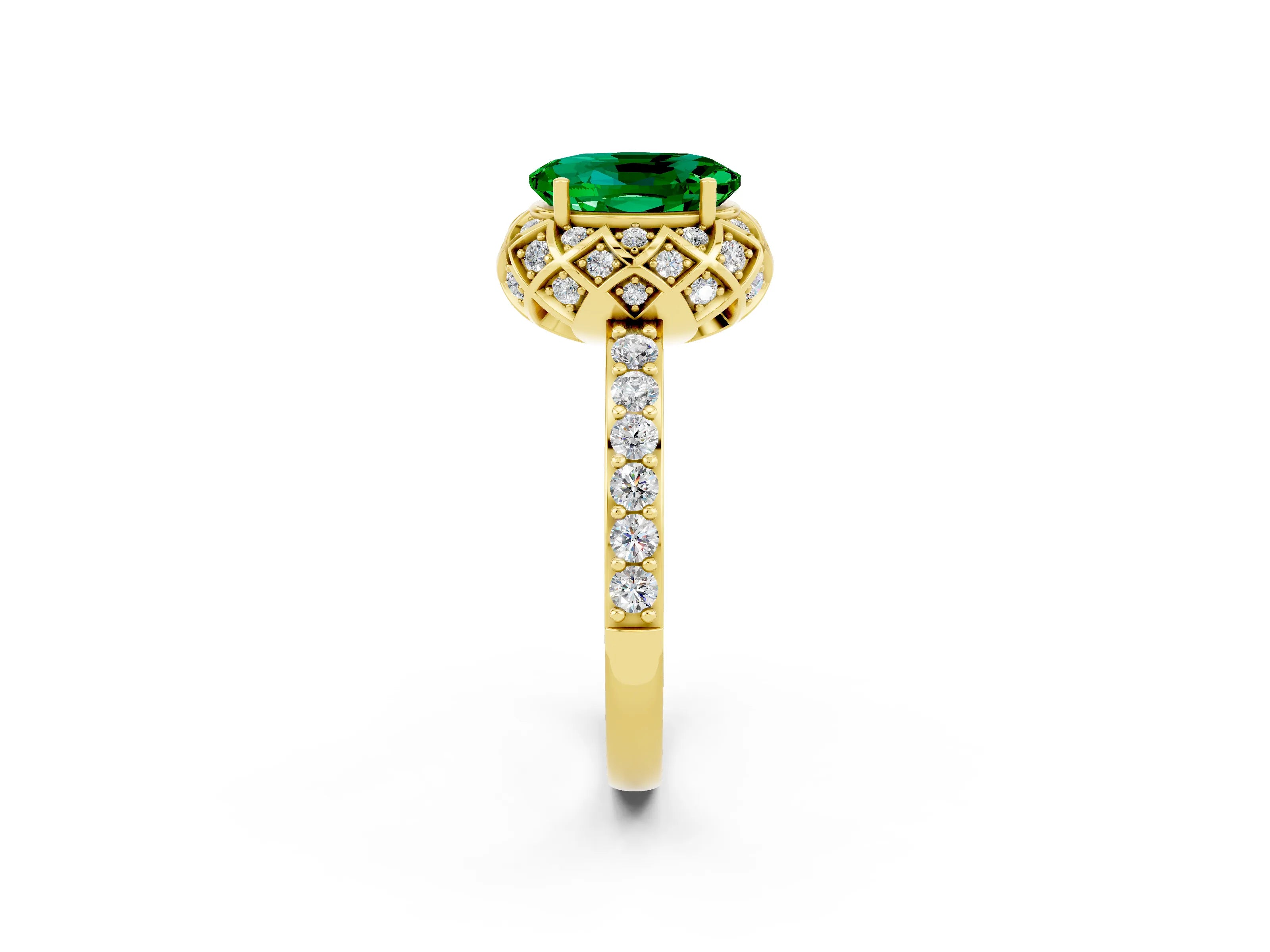 Yellow gold Oval Cut Diamond Solitaire Ring with Shared Prong Pavé Band_2