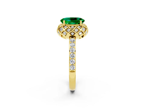 Yellow gold Oval Cut Diamond Solitaire Ring with Shared Prong Pavé Band_2