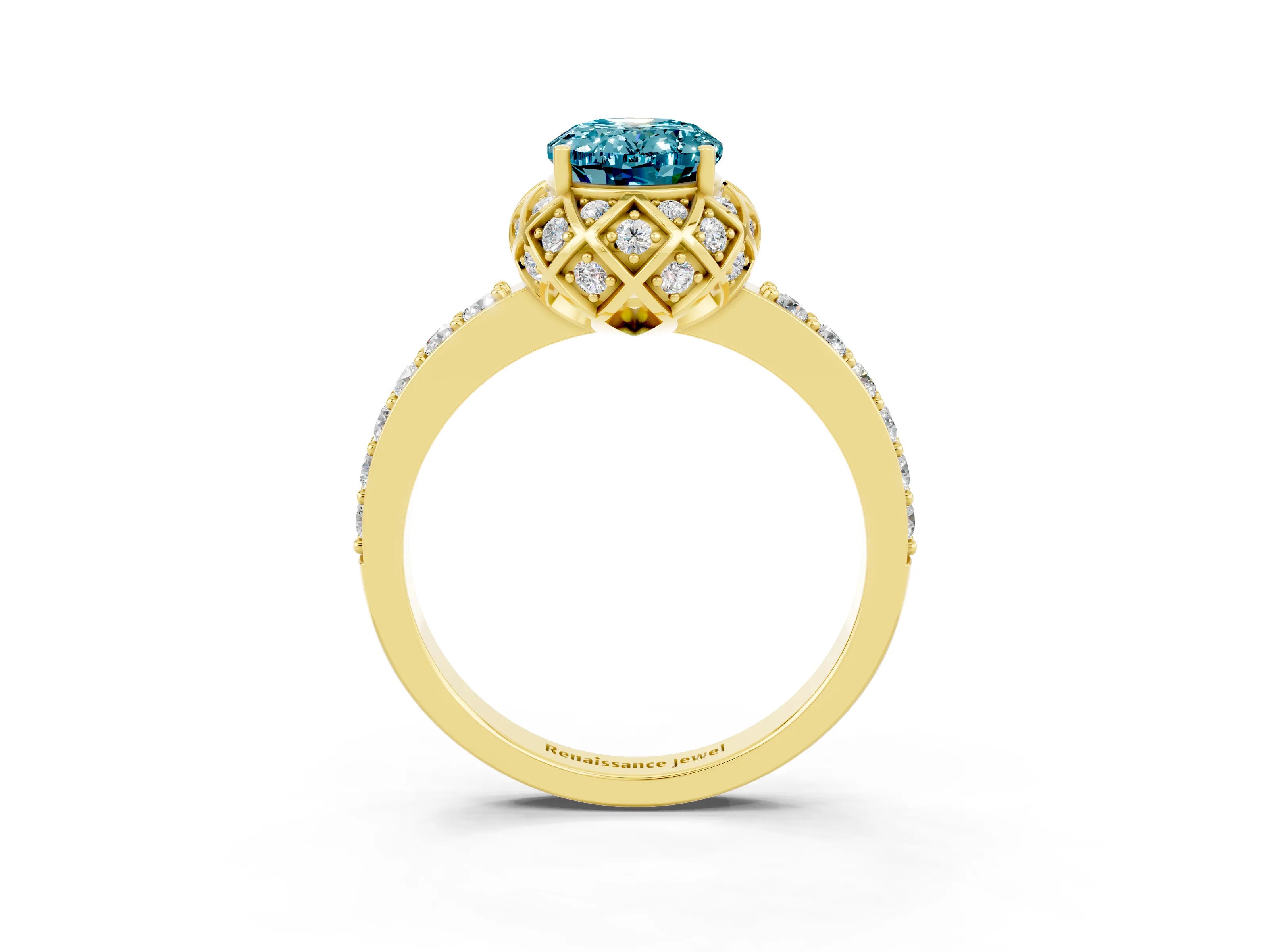 Yellow gold Oval Cut Diamond Solitaire Ring with Shared Prong Pavé Band_3