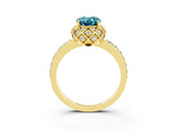 Yellow gold Oval Cut Diamond Solitaire Ring with Shared Prong Pavé Band_3