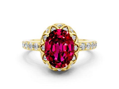 Yellow gold Oval Cut Diamond Solitaire Ring with Shared Prong Pavé Band
