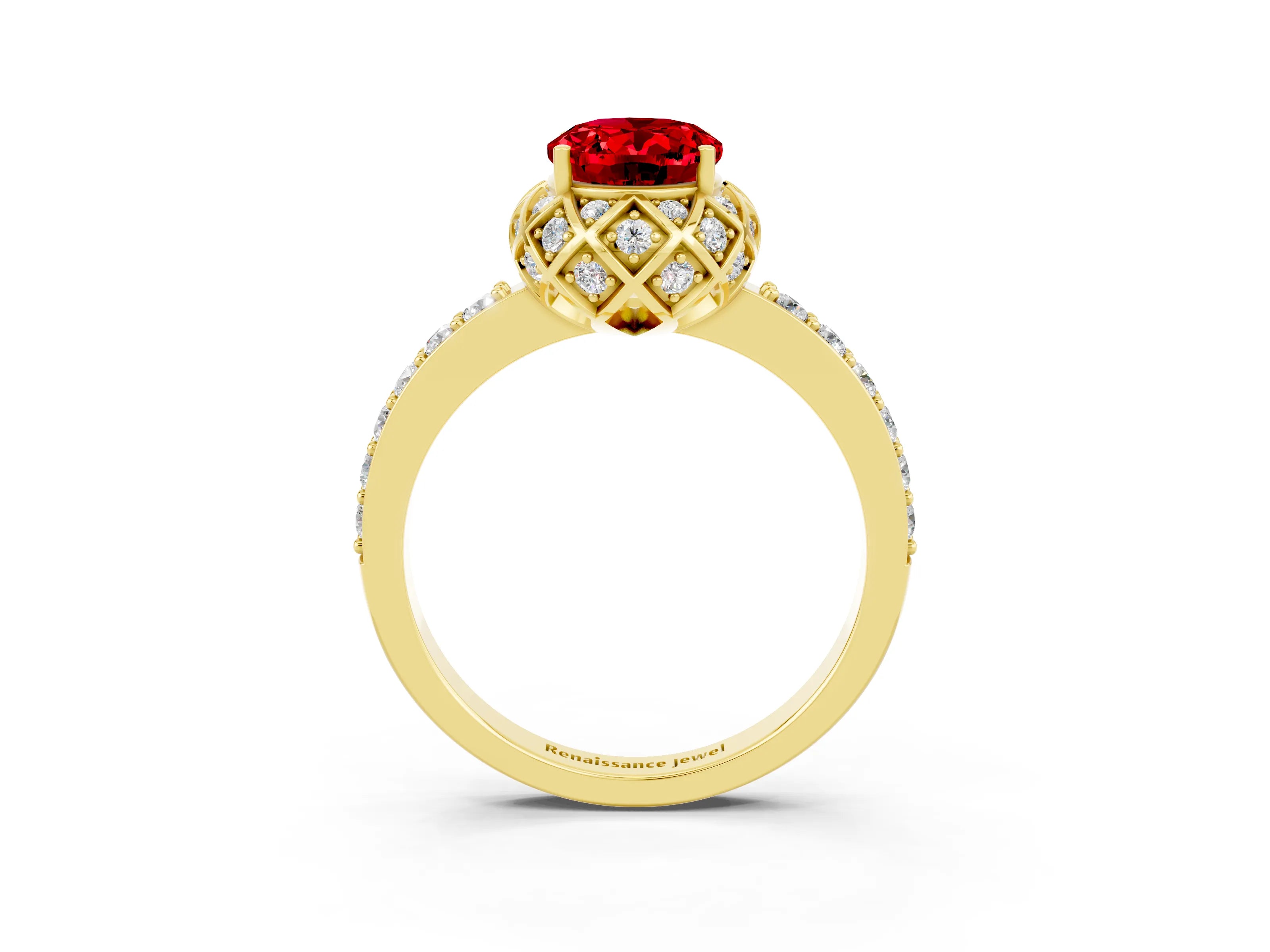 Yellow gold Oval Cut Diamond Solitaire Ring with Shared Prong Pavé Band_3
