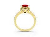 Yellow gold Oval Cut Diamond Solitaire Ring with Shared Prong Pavé Band_3