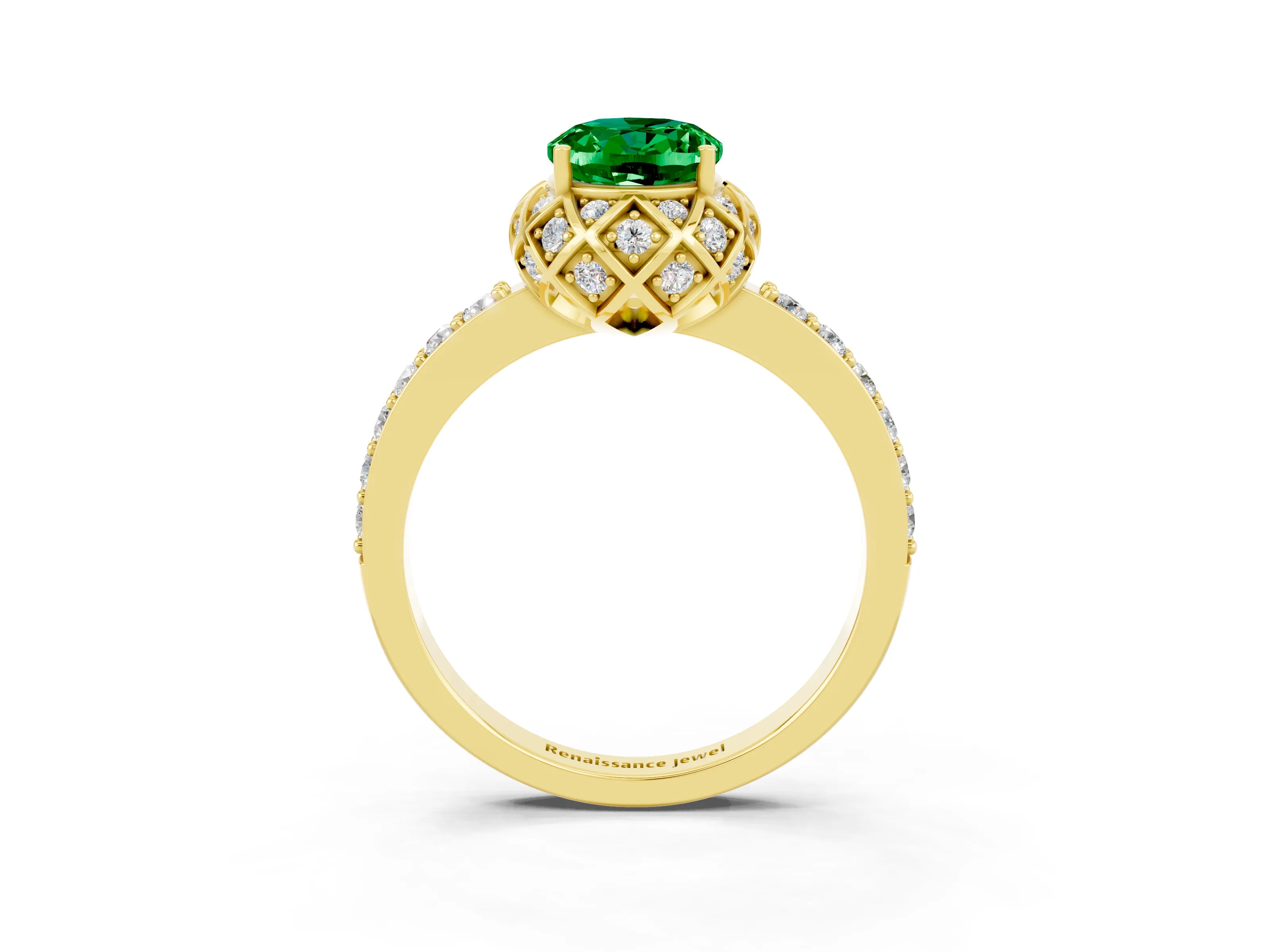 Yellow gold Oval Cut Diamond Solitaire Ring with Shared Prong Pavé Band_3