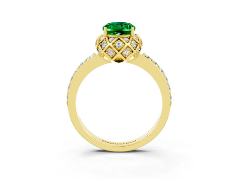 Yellow gold Oval Cut Diamond Solitaire Ring with Shared Prong Pavé Band_3