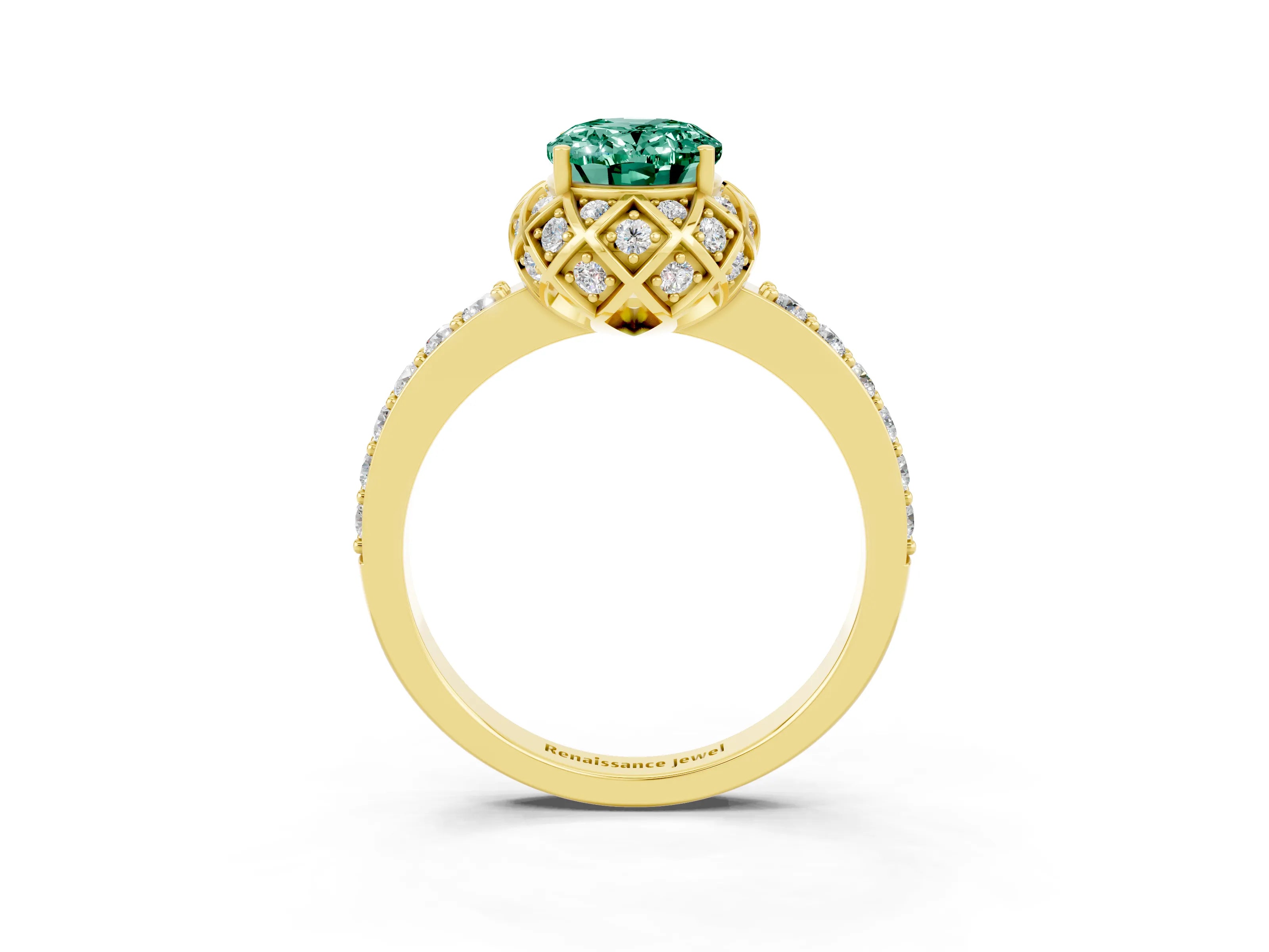 Yellow gold Oval Cut Diamond Solitaire Ring with Shared Prong Pavé Band_3
