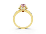 Yellow gold Oval Cut Diamond Solitaire Ring with Shared Prong Pavé Band_3