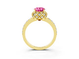 Yellow gold Oval Cut Diamond Solitaire Ring with Shared Prong Pavé Band_3