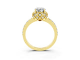 Yellow gold Oval Cut Diamond Solitaire Ring with Shared Prong Pavé Band_3