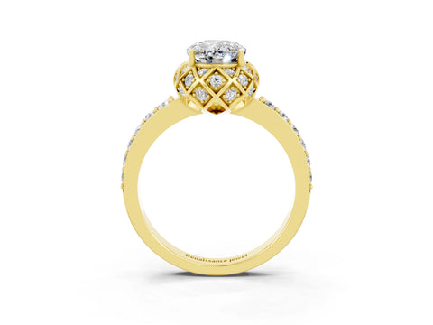 Yellow gold Oval Cut Diamond Solitaire Ring with Shared Prong Pavé Band_3