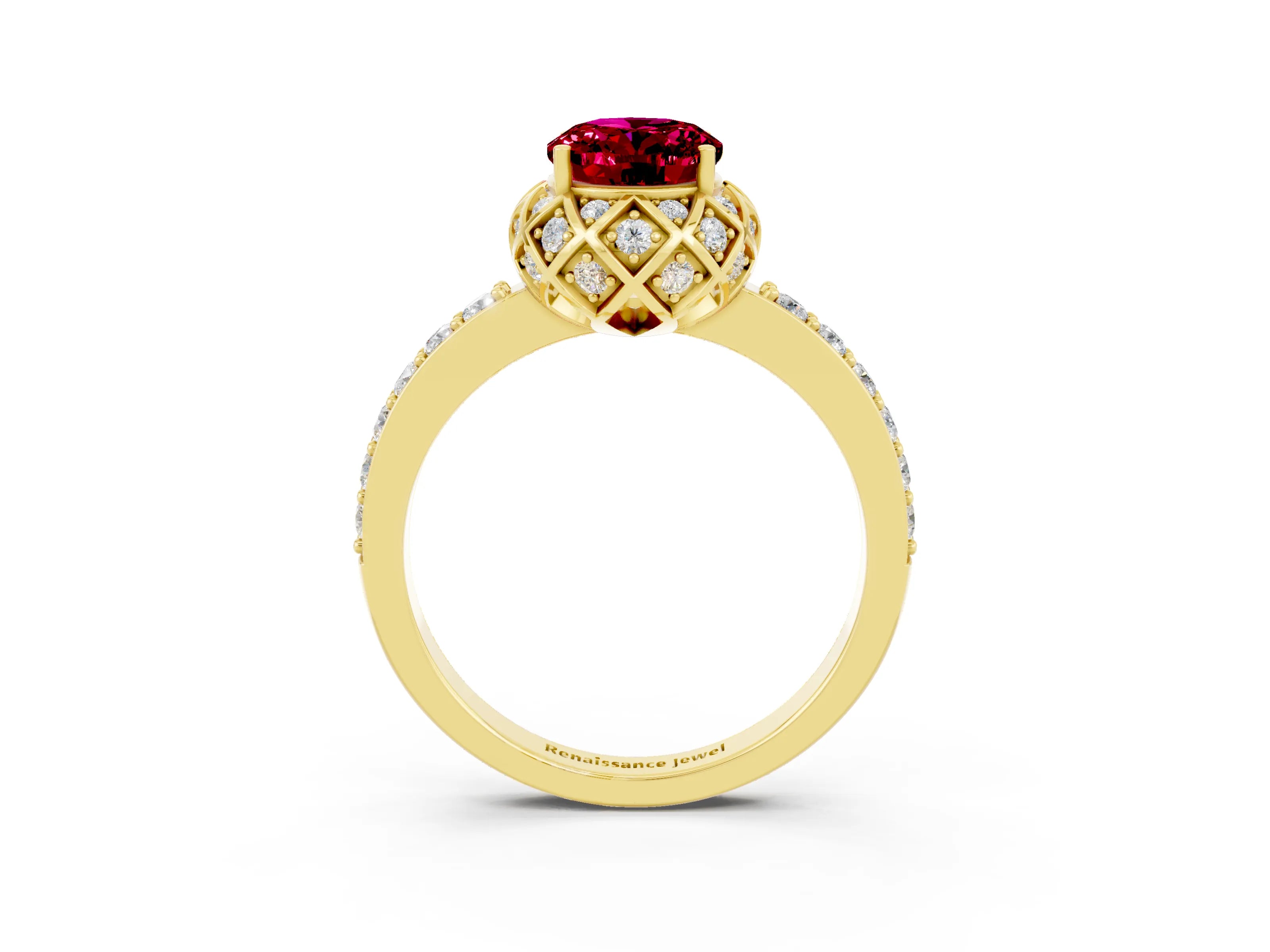 Yellow gold Oval Cut Diamond Solitaire Ring with Shared Prong Pavé Band_3