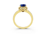 Yellow gold Oval Cut Diamond Solitaire Ring with Shared Prong Pavé Band_3