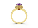 Yellow gold Oval Cut Diamond Solitaire Ring with Shared Prong Pavé Band_3