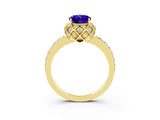 Yellow gold Oval Cut Diamond Solitaire Ring with Shared Prong Pavé Band_3