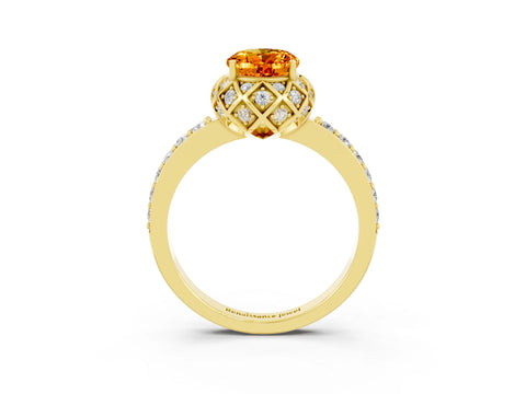 Yellow gold Oval Cut Diamond Solitaire Ring with Shared Prong Pavé Band_3