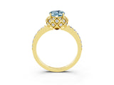 Yellow gold Oval Cut Diamond Solitaire Ring with Shared Prong Pavé Band_3