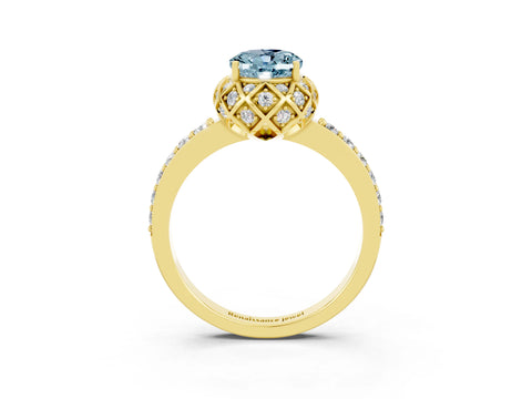 Yellow gold Oval Cut Diamond Solitaire Ring with Shared Prong Pavé Band_3