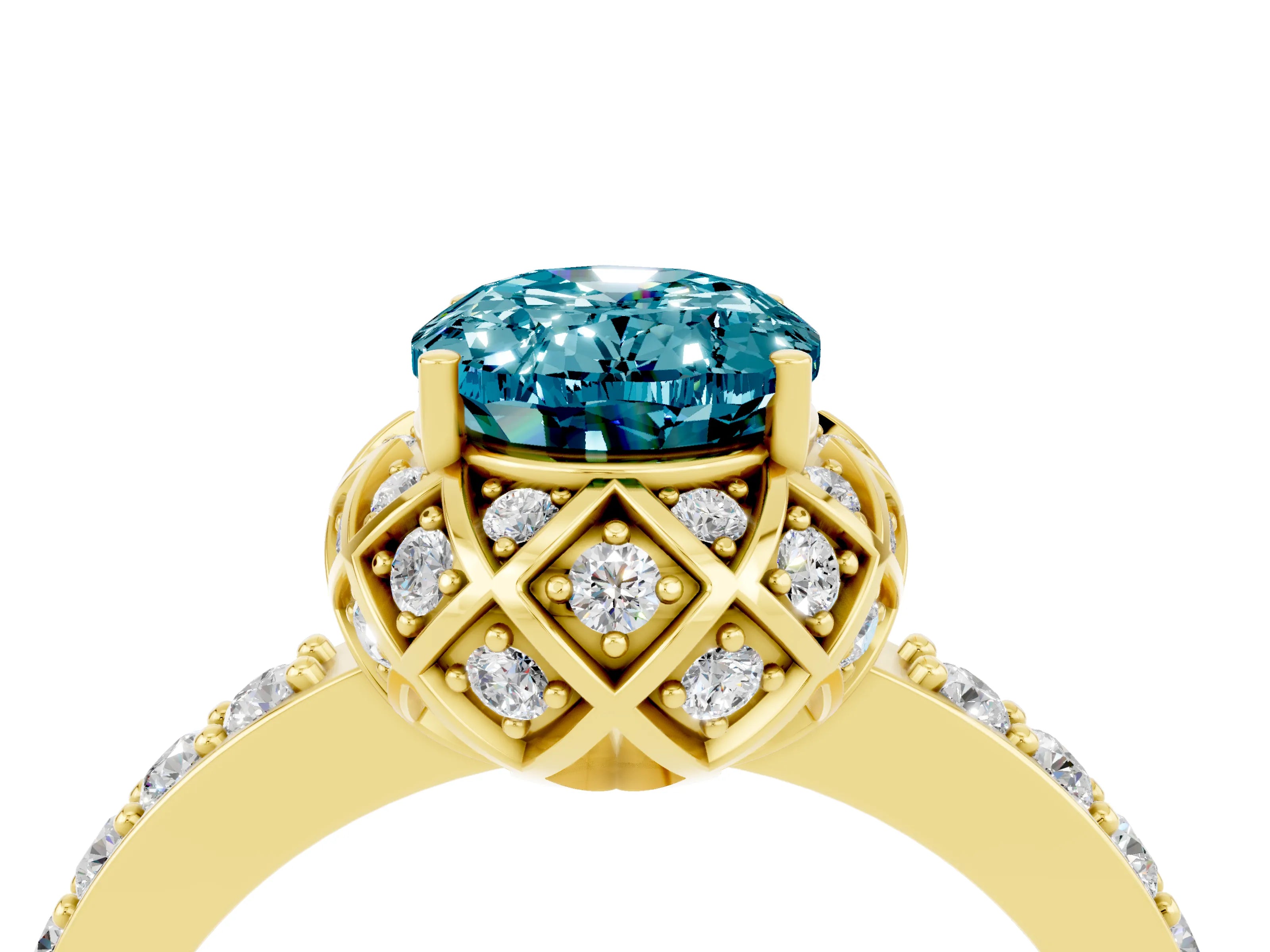 Yellow gold Oval Cut Diamond Solitaire Ring with Shared Prong Pavé Band_4