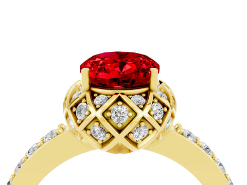 Yellow gold Oval Cut Diamond Solitaire Ring with Shared Prong Pavé Band_4