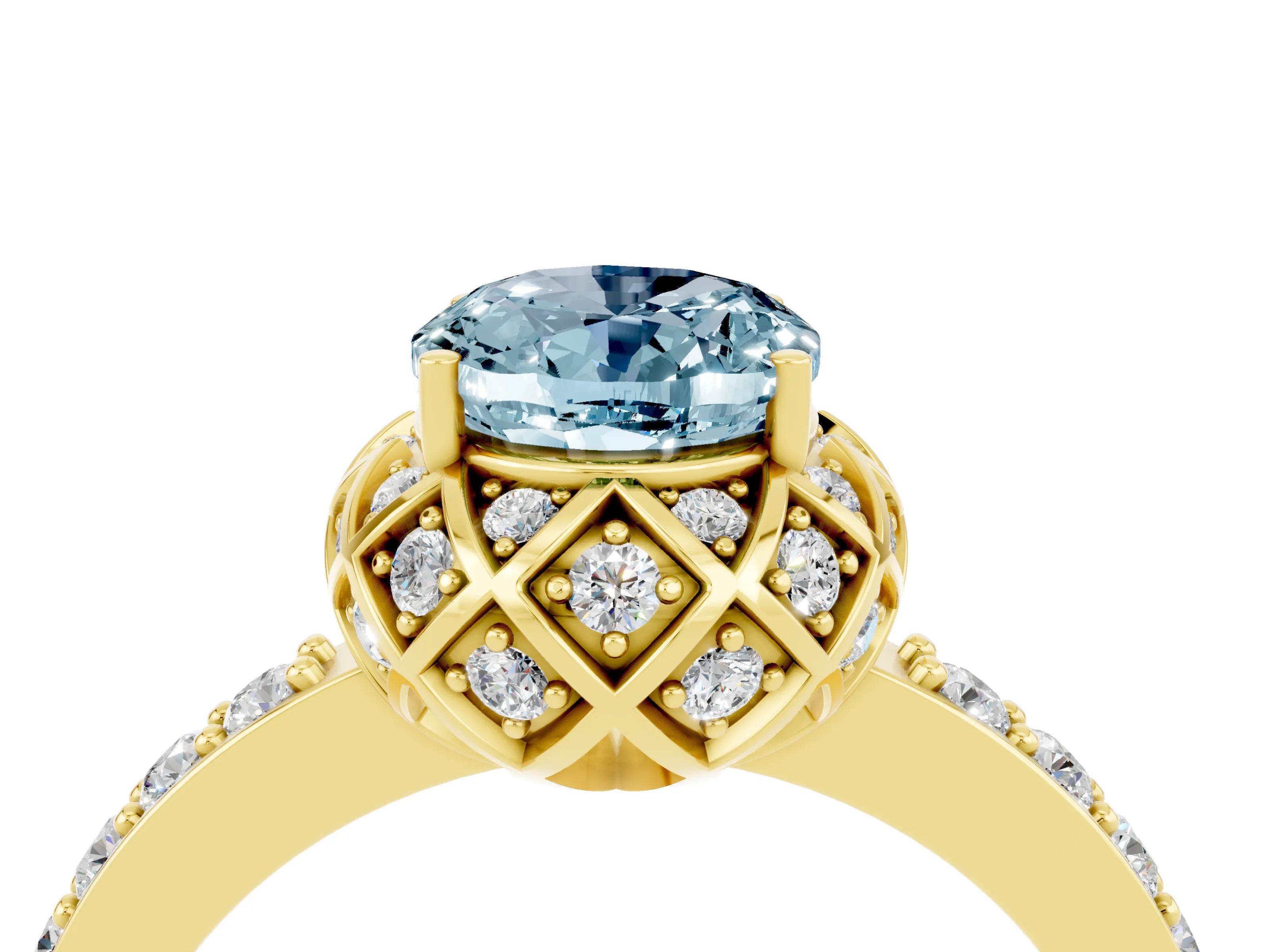 Yellow gold Oval Cut Diamond Solitaire Ring with Shared Prong Pavé Band_4