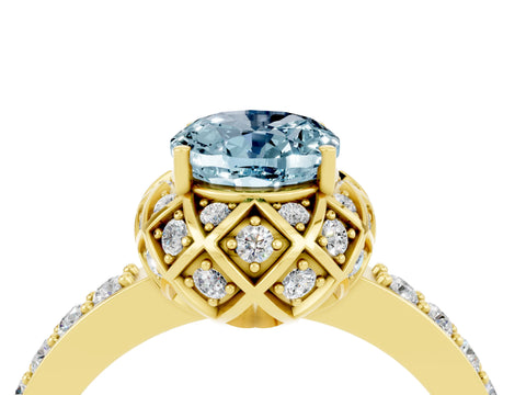 Yellow gold Oval Cut Diamond Solitaire Ring with Shared Prong Pavé Band_4
