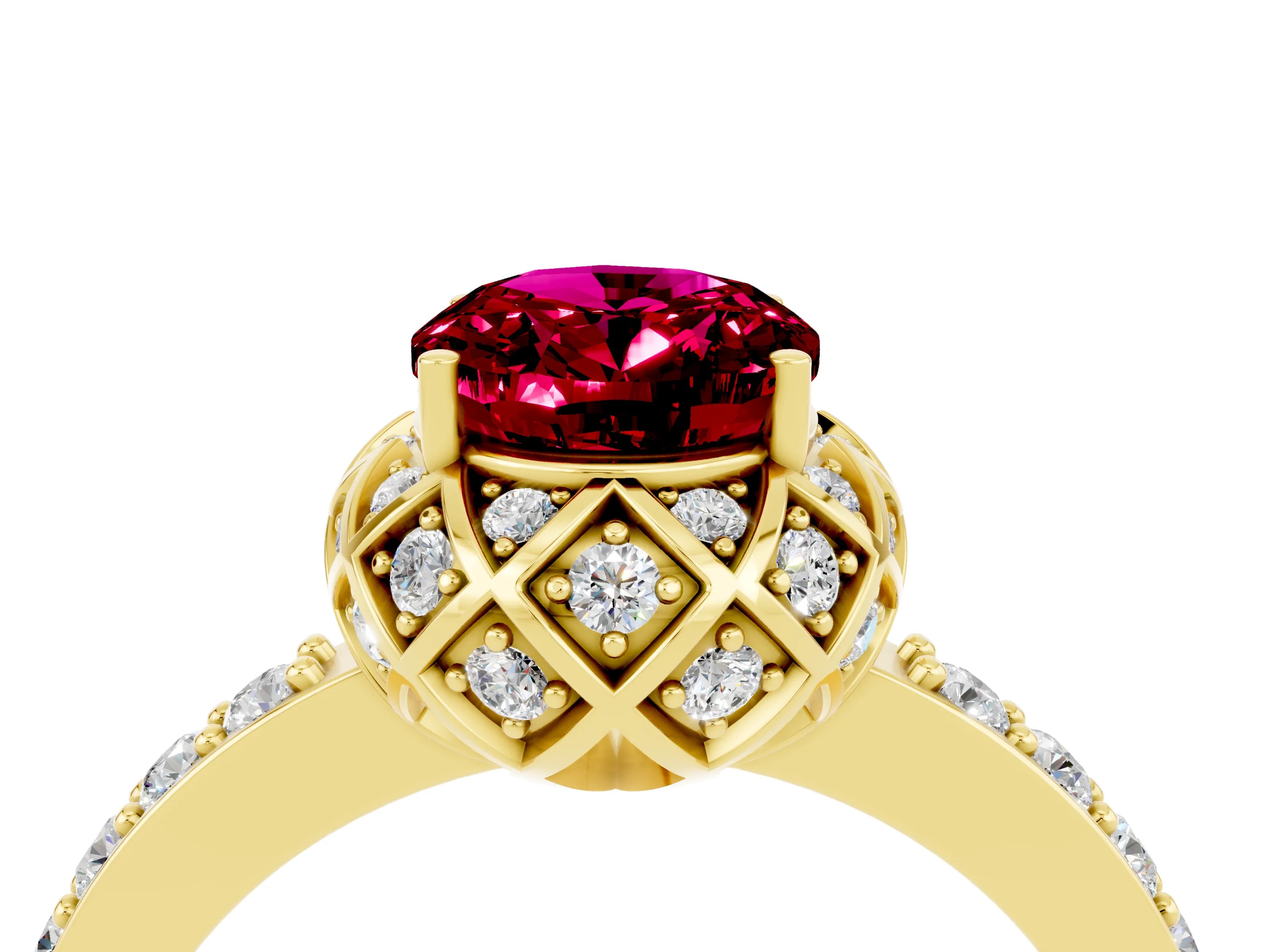 Yellow gold Oval Cut Diamond Solitaire Ring with Shared Prong Pavé Band_4