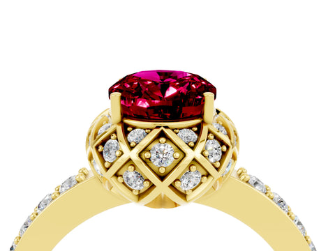 Yellow gold Oval Cut Diamond Solitaire Ring with Shared Prong Pavé Band_4