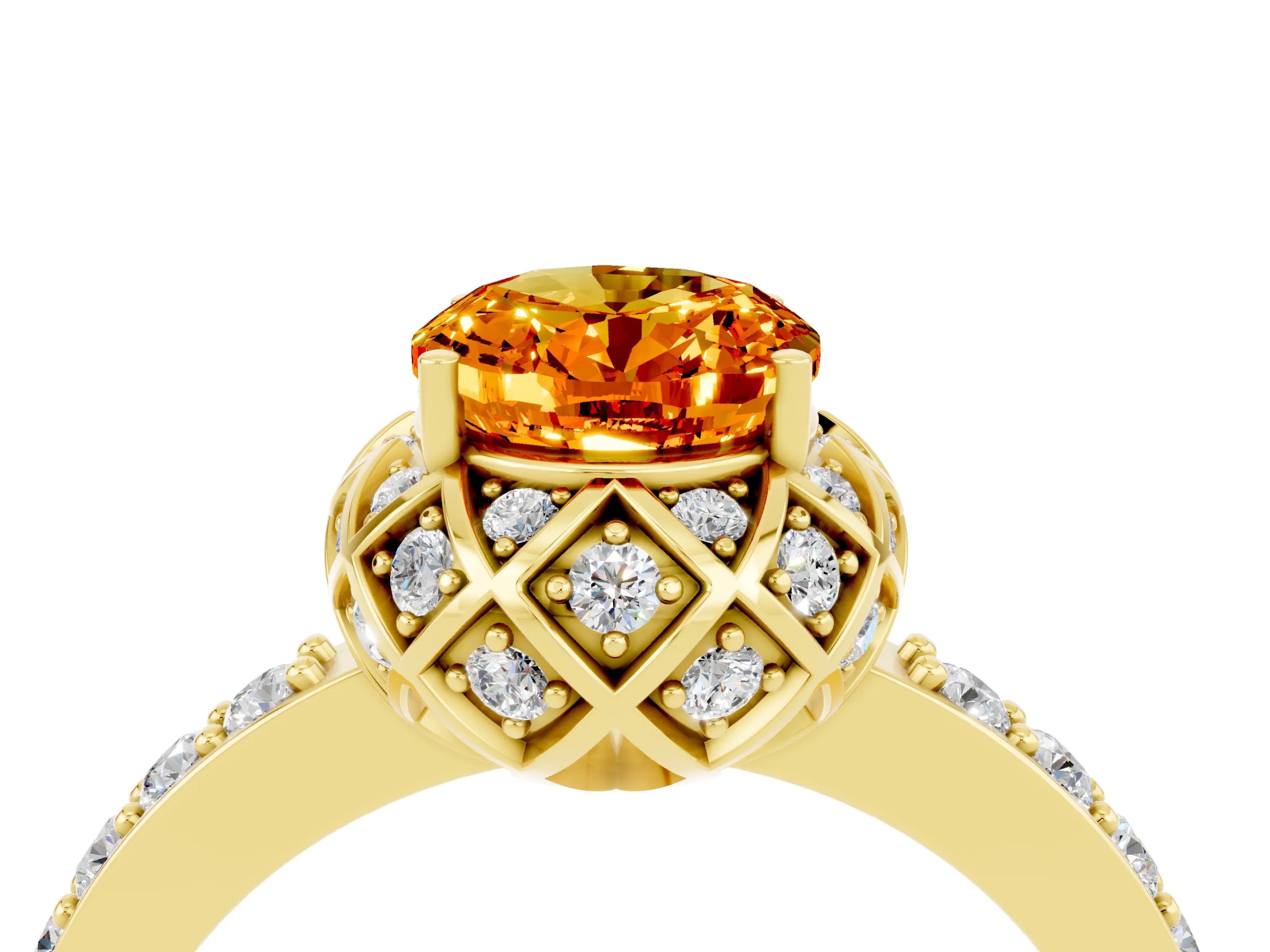 Yellow gold Oval Cut Diamond Solitaire Ring with Shared Prong Pavé Band_4