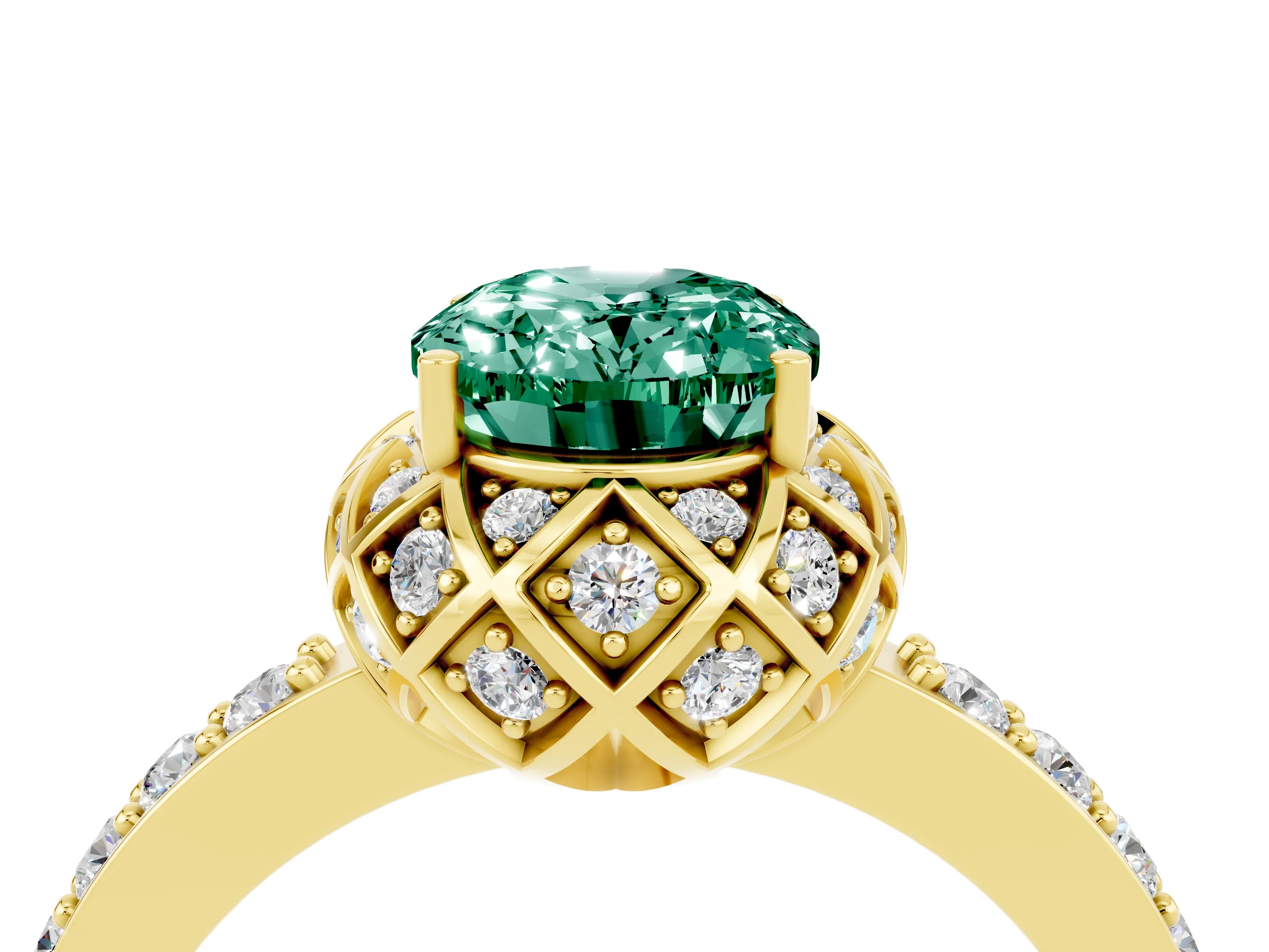 Yellow gold Oval Cut Diamond Solitaire Ring with Shared Prong Pavé Band_4