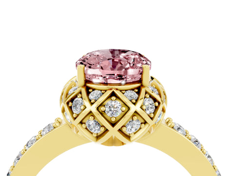 Yellow gold Oval Cut Diamond Solitaire Ring with Shared Prong Pavé Band_4